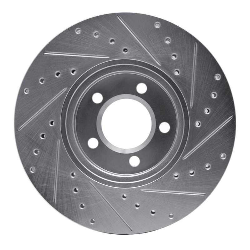 Ford Thunderbird Brake Rotor (1) - Front Left - R1 Concepts - Drilled & Slotted - Silver - `00-`06